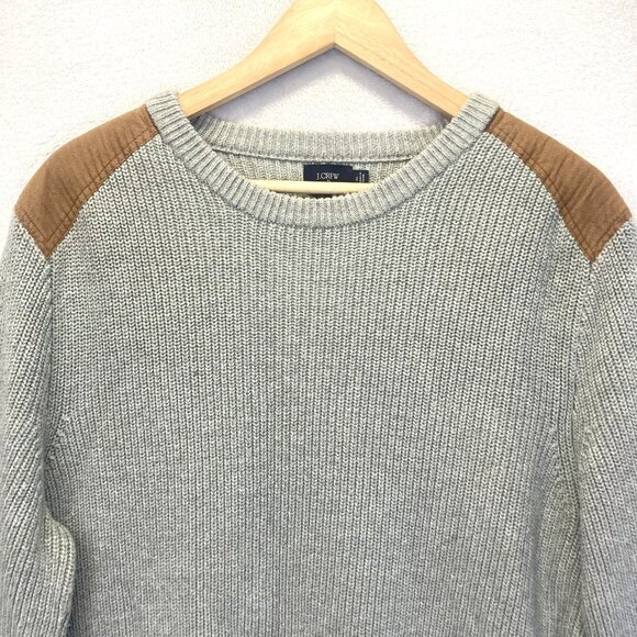 J Crew Knit Sweater Mens XL Gray Brown Shoulder Patch Crewneck Pullover Heavy - Picture 3 of 16